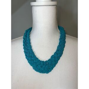 Vintage Turquoise Color Seed Bead Necklace Multi Strand Woven Braided 16-20 inch